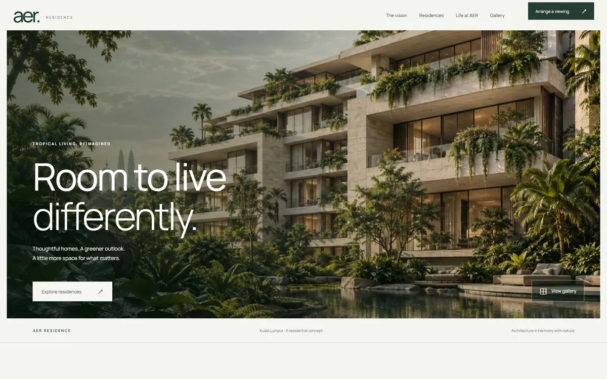 AER Residence hero: terraced limestone residences in tropical gardens