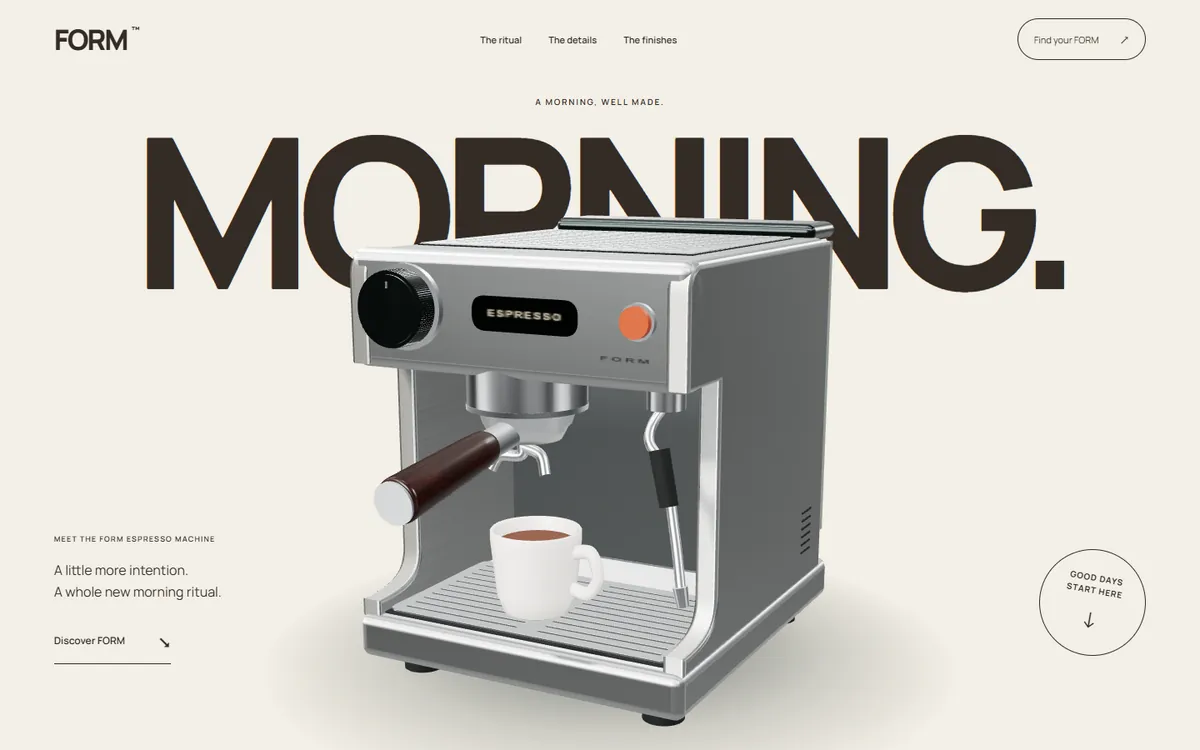 FORM espresso machine in the real-time 3D scroll tour